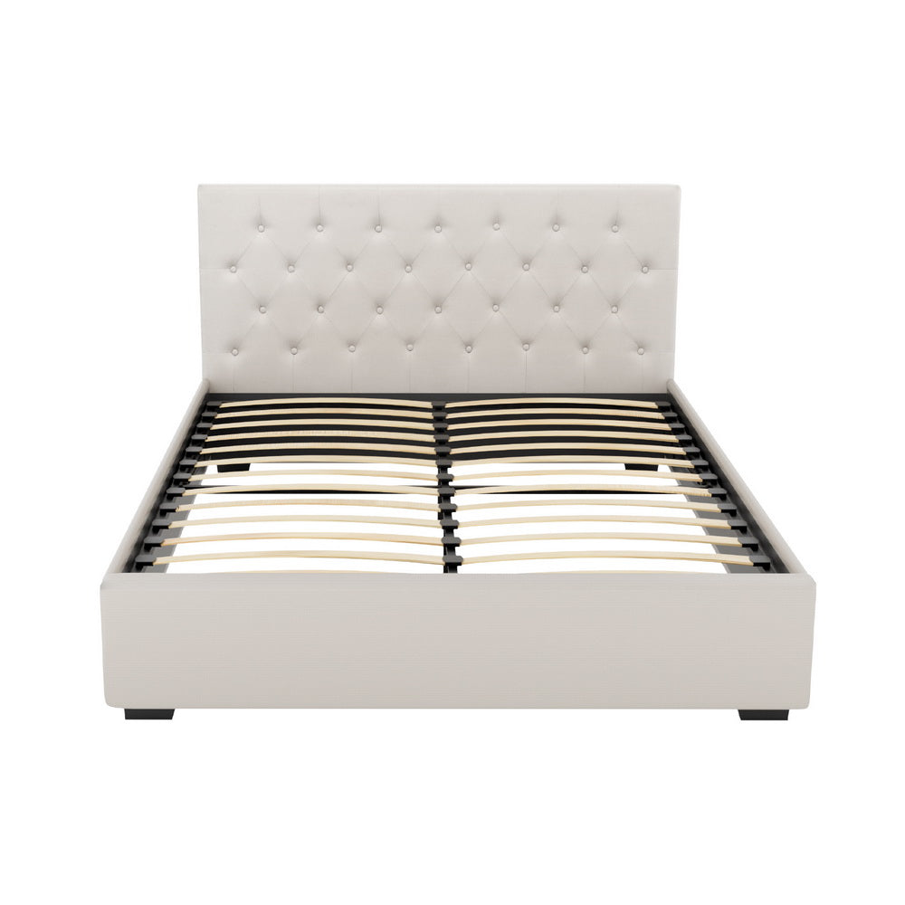 Gas Lift Bed Frame Storage Platform Double/Queen/King Size - Beige