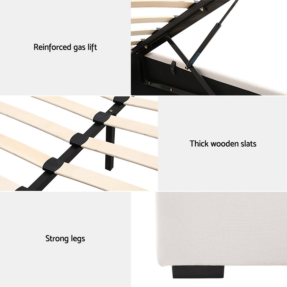 Gas Lift Bed Frame Storage Platform Double/Queen/King Size - Beige