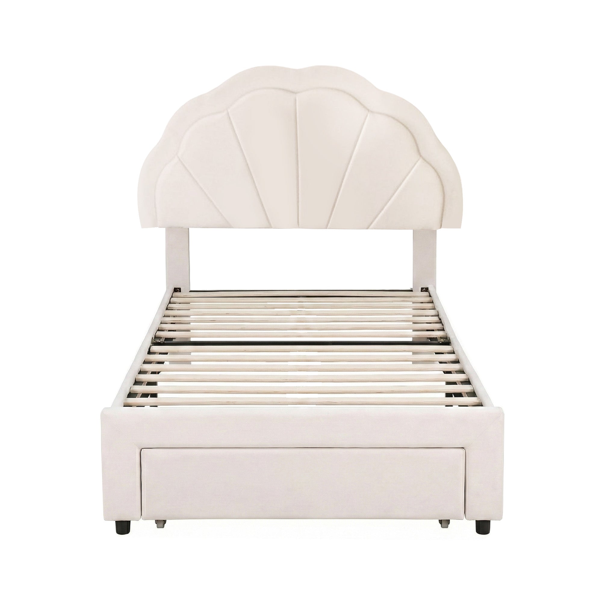 King Single Velvet Bed Frame with LED Headboard and Storage Drawer