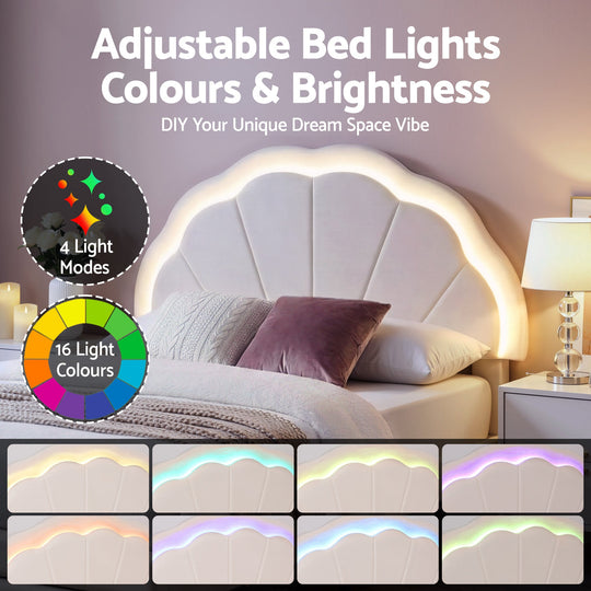 King Single Velvet Bed Frame with LED Headboard