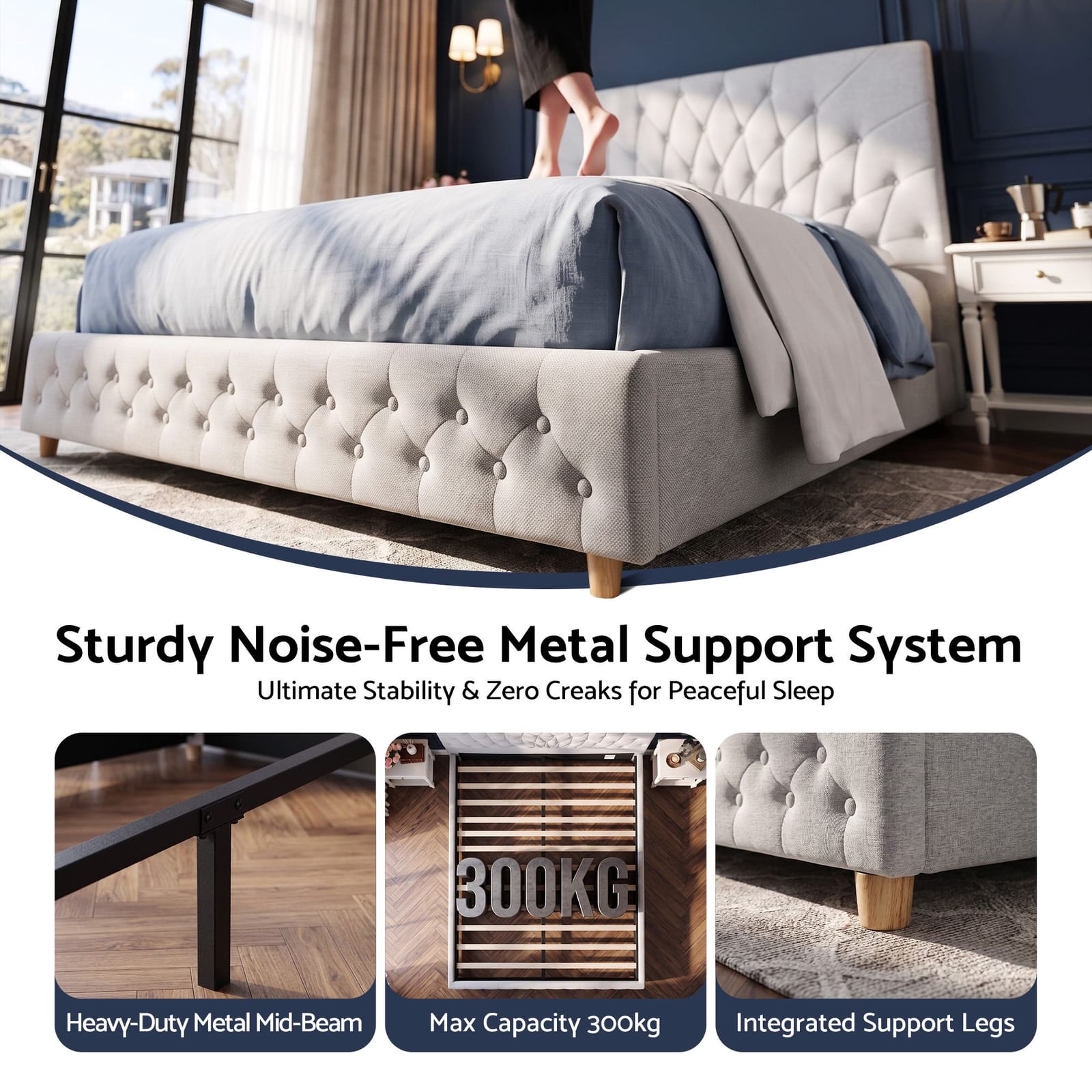 Double Bed Frame Grey Tufted king