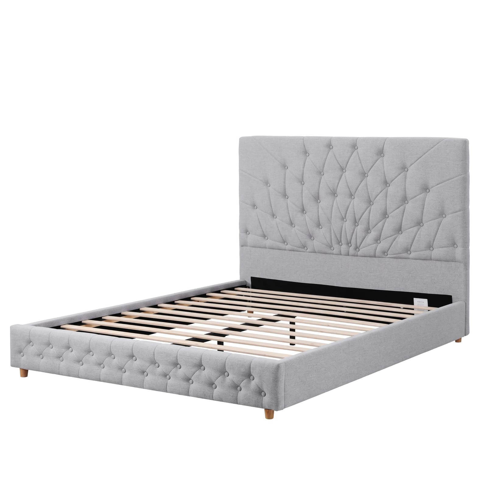 Queen Bed Frame Grey Tufted