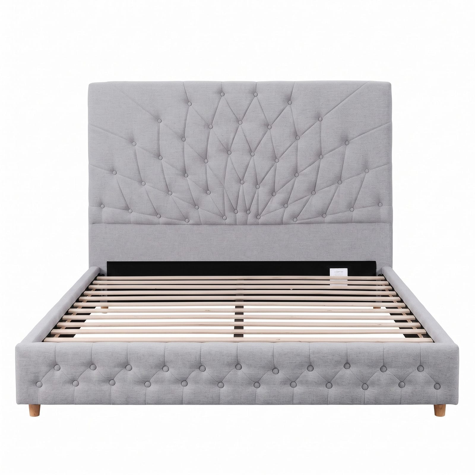 Queen Bed Frame Grey Tufted
