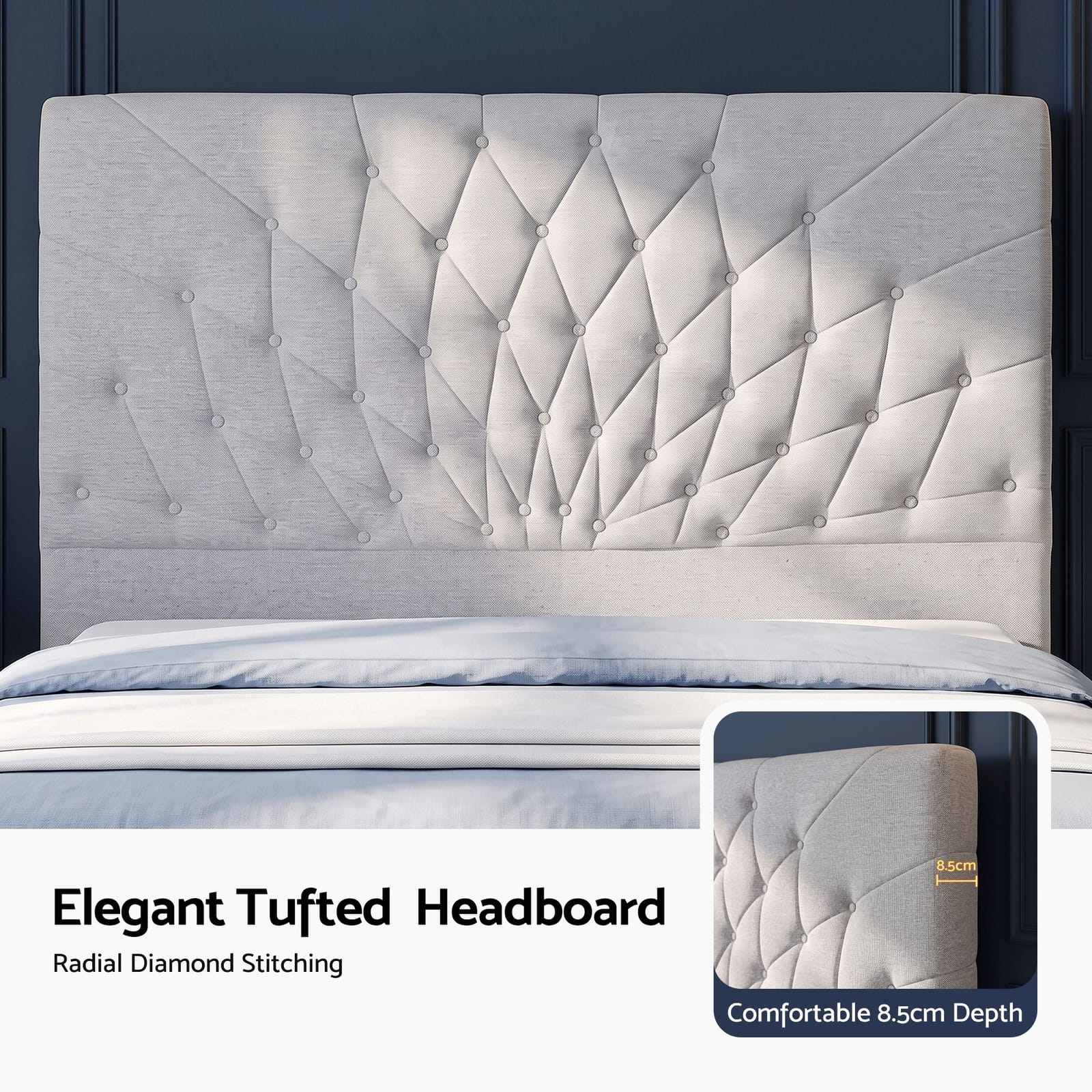 Queen Bed Frame Grey Tufted