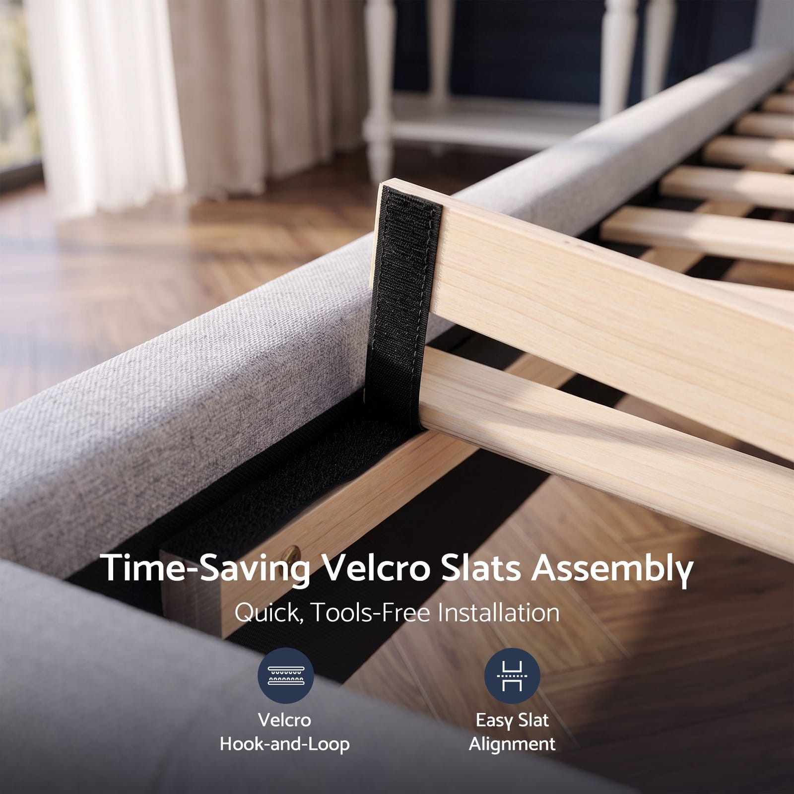 Queen Bed Frame Grey Tufted