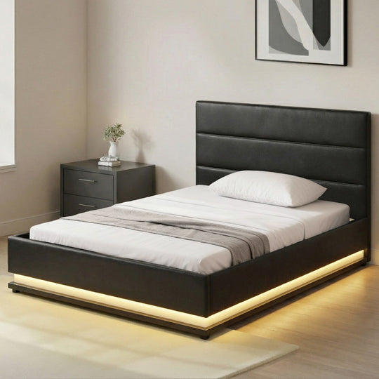 Artiss Rgb Base Storage - Bed Frame King Single Size Led Gas Lift Black Lumi