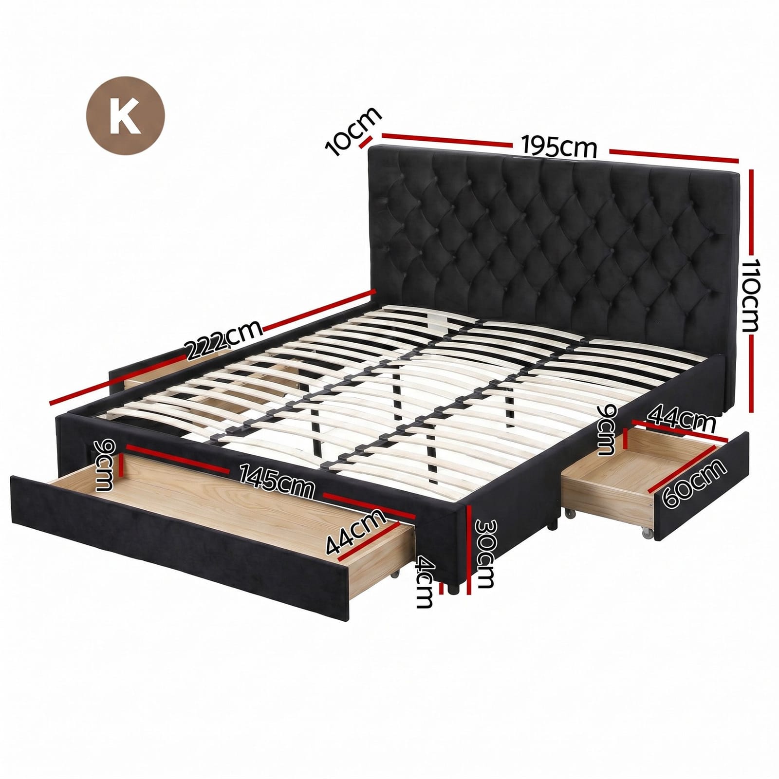 King Bed Frame Storage 2x3cm