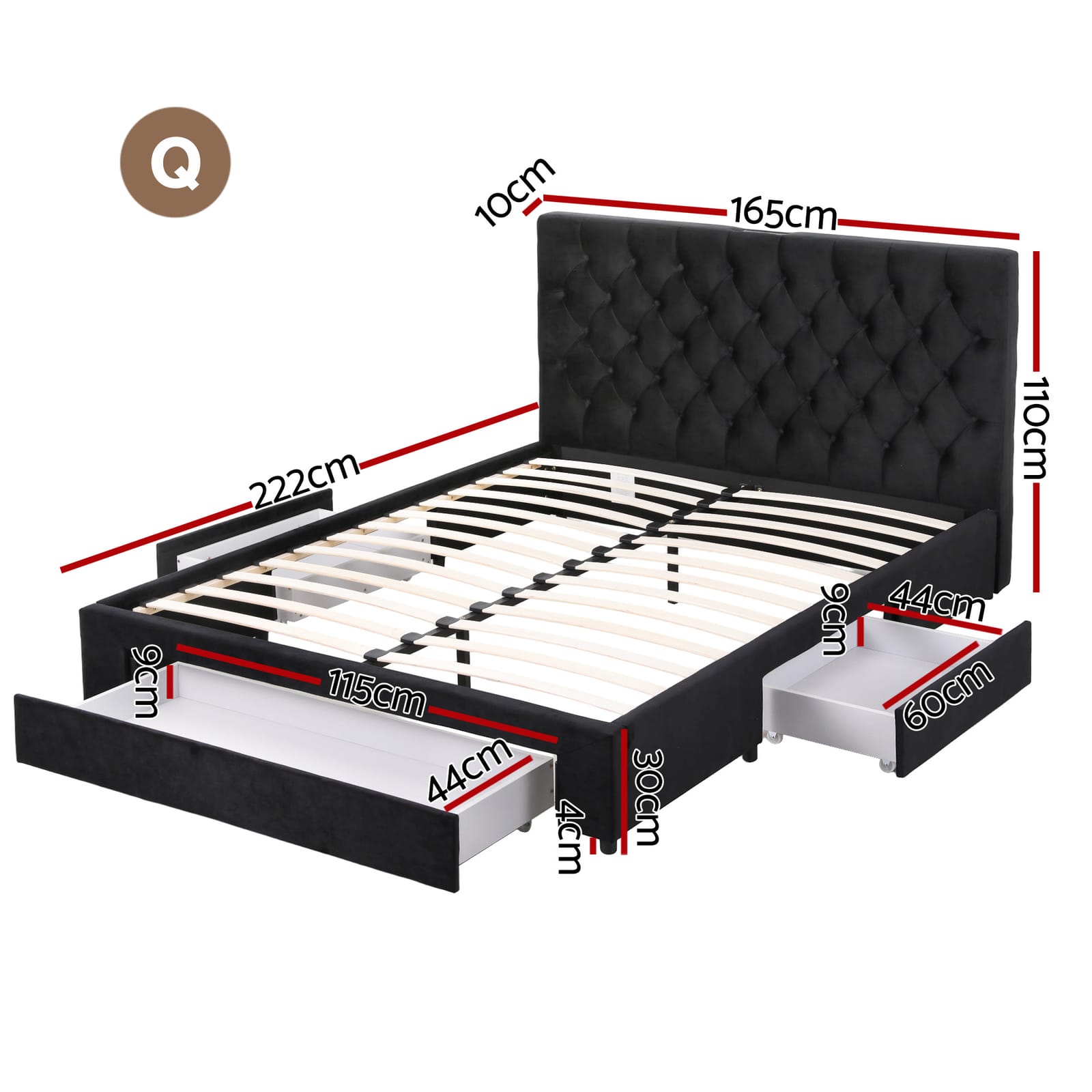 Queen Bed Frame Storage 2x3cm