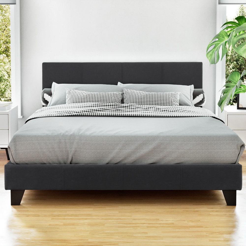 Double Size Bed Frame Charcoal Neo Modern Platform Design
