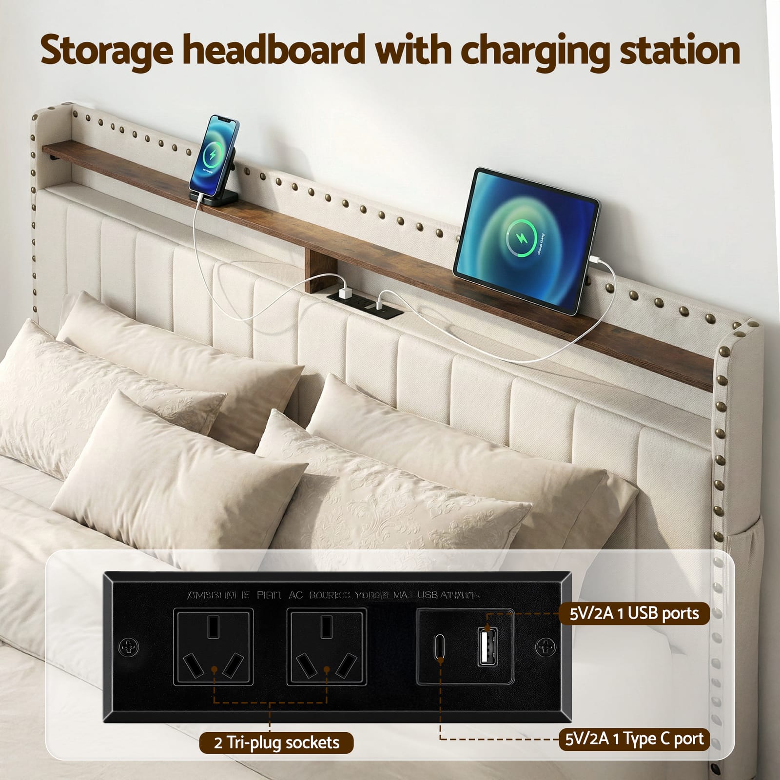 King Bed Frame With Storage 2x3cm