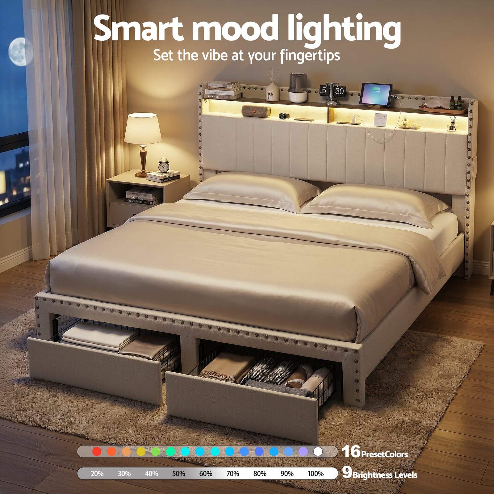King Bed Frame With Storage 2x3cm