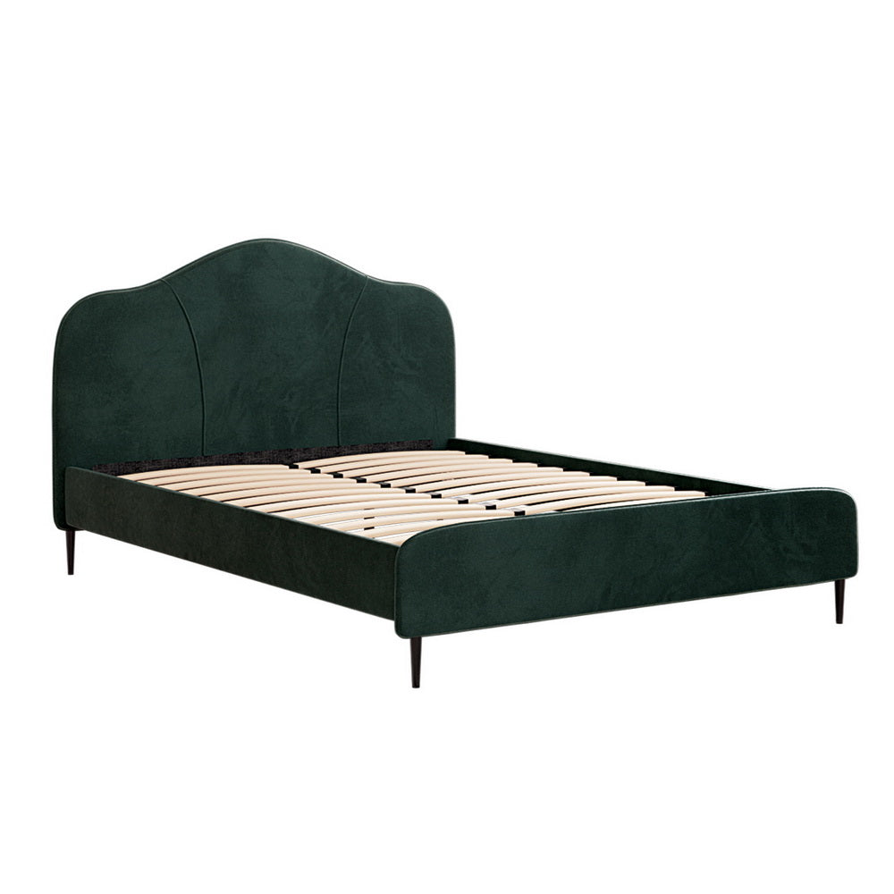 Bed Frame Queen Size Velvet Dark Green Olan with Velvet finish