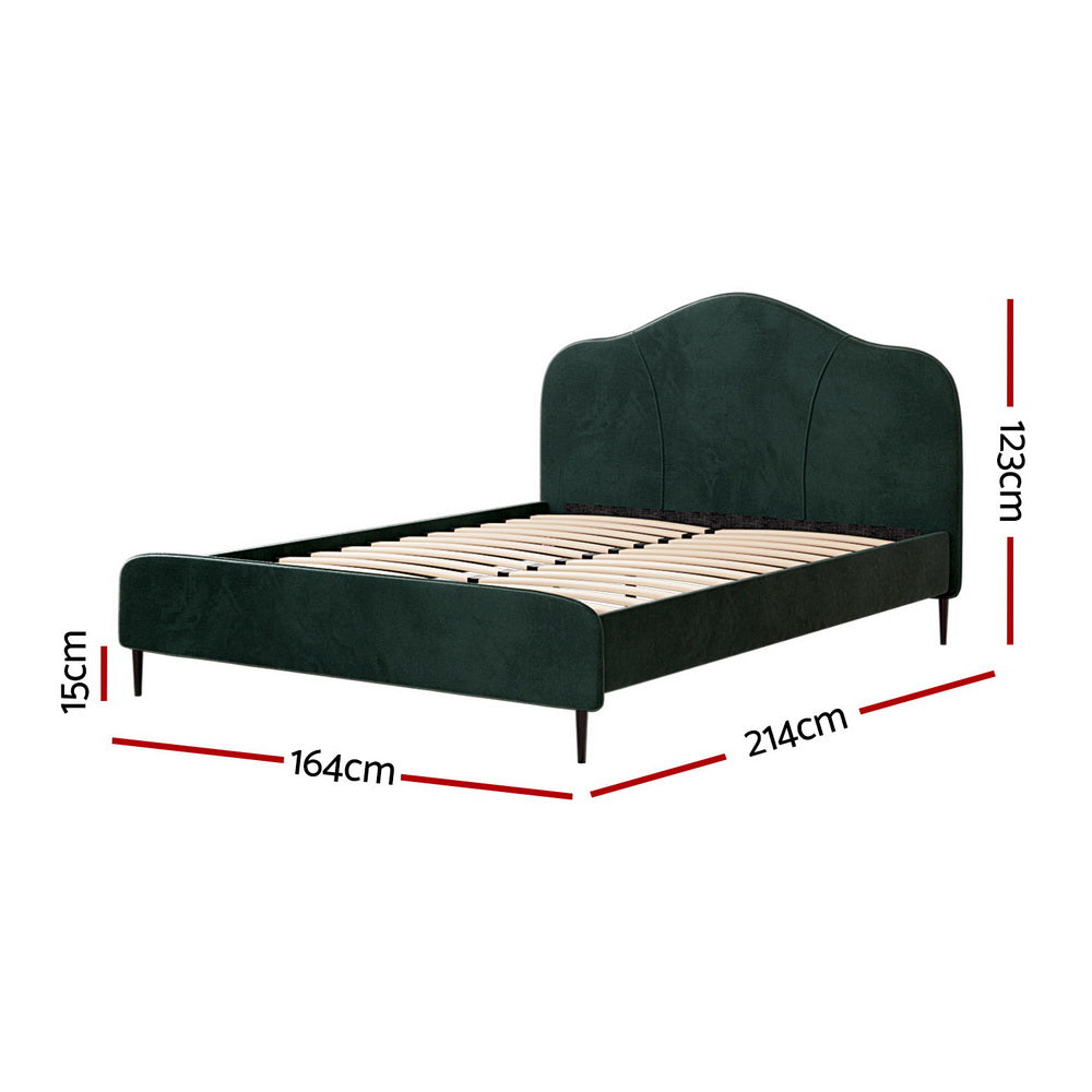 Bedfrm Vel Grn - Bed Frame Queen Size Velvet Dark Green Olan