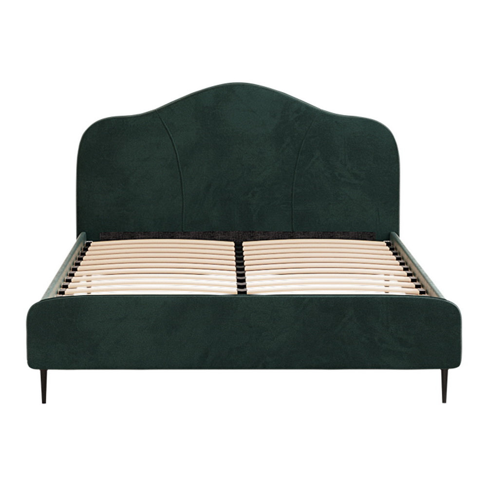 Queen - Bed Frame Queen Size Velvet Dark Green Olan