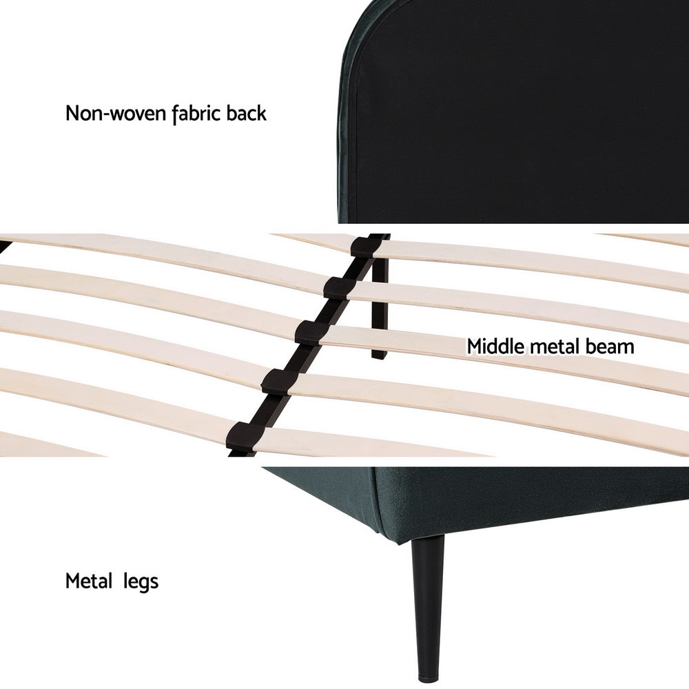 Bed Frame Queen Size Velvet Dark Green Olan | Queen