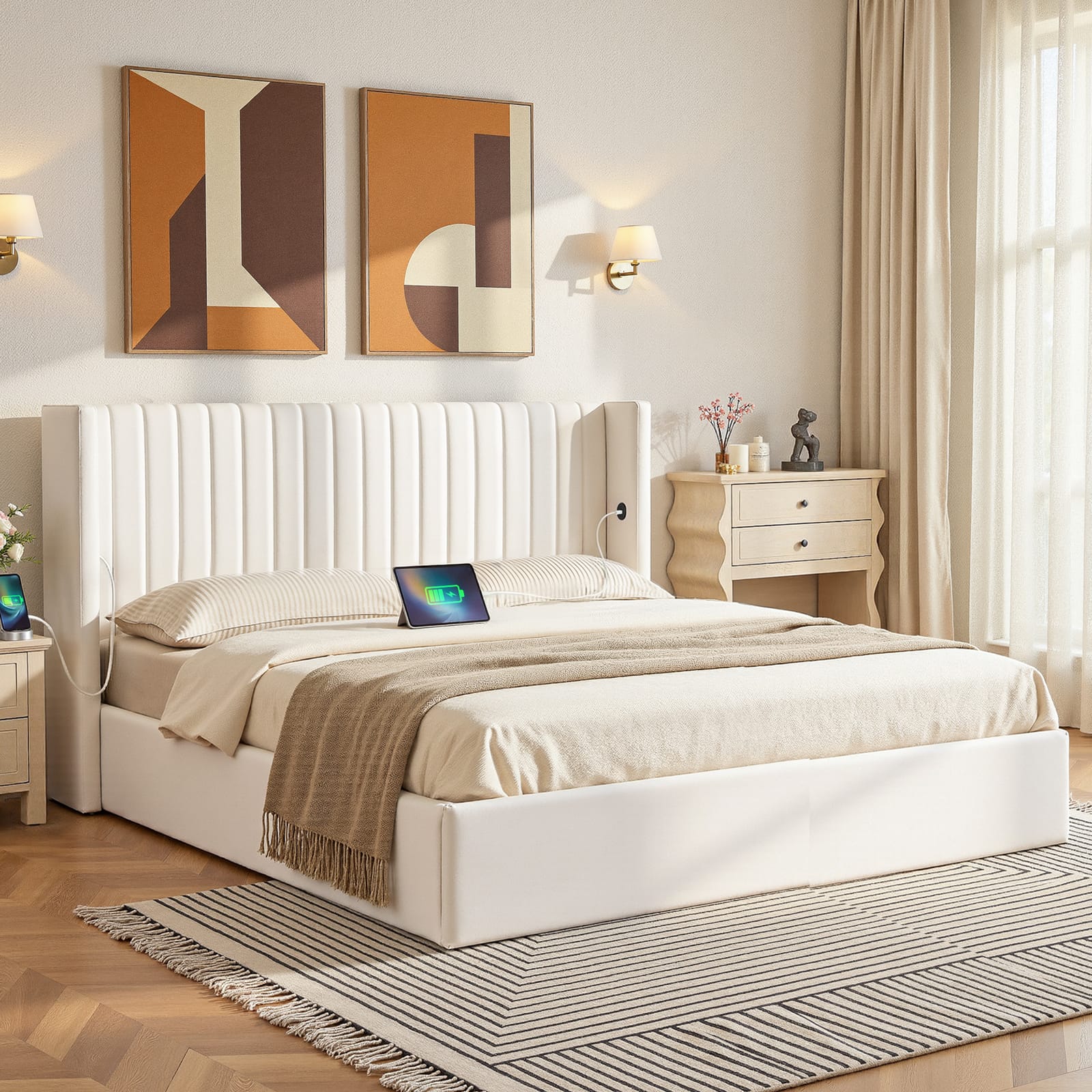 King Bed Frame Storage White