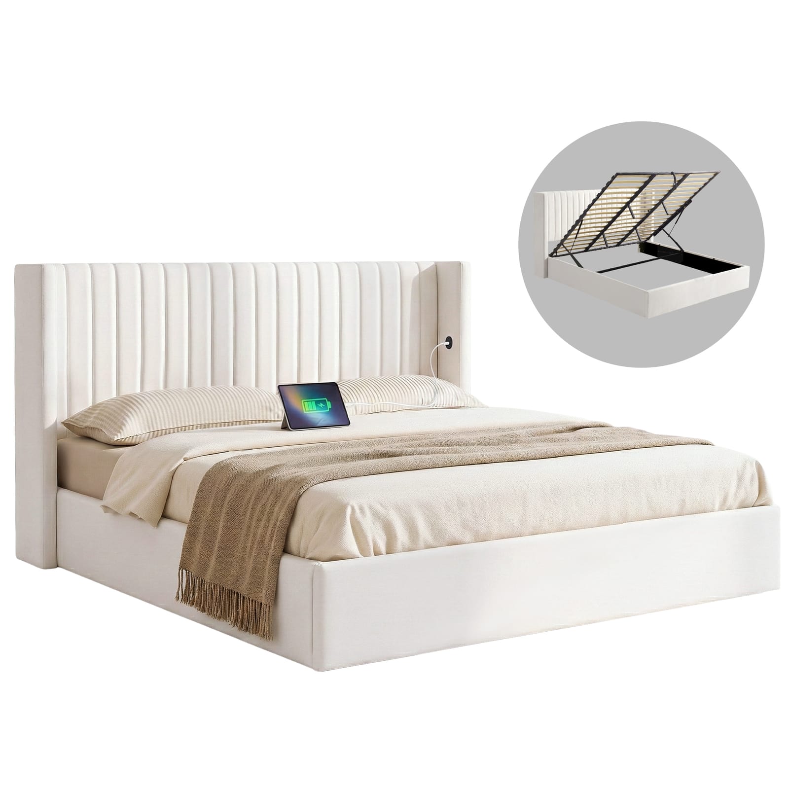 King Bed Frame Storage White