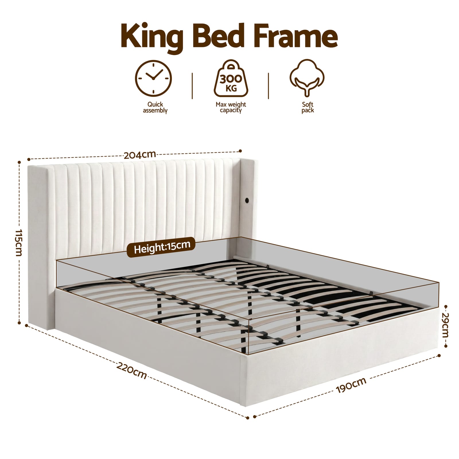 King Bed Frame Storage White