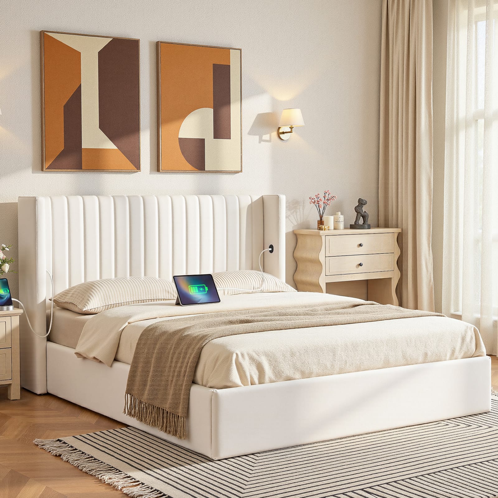 Queen Bed Frame Storage White