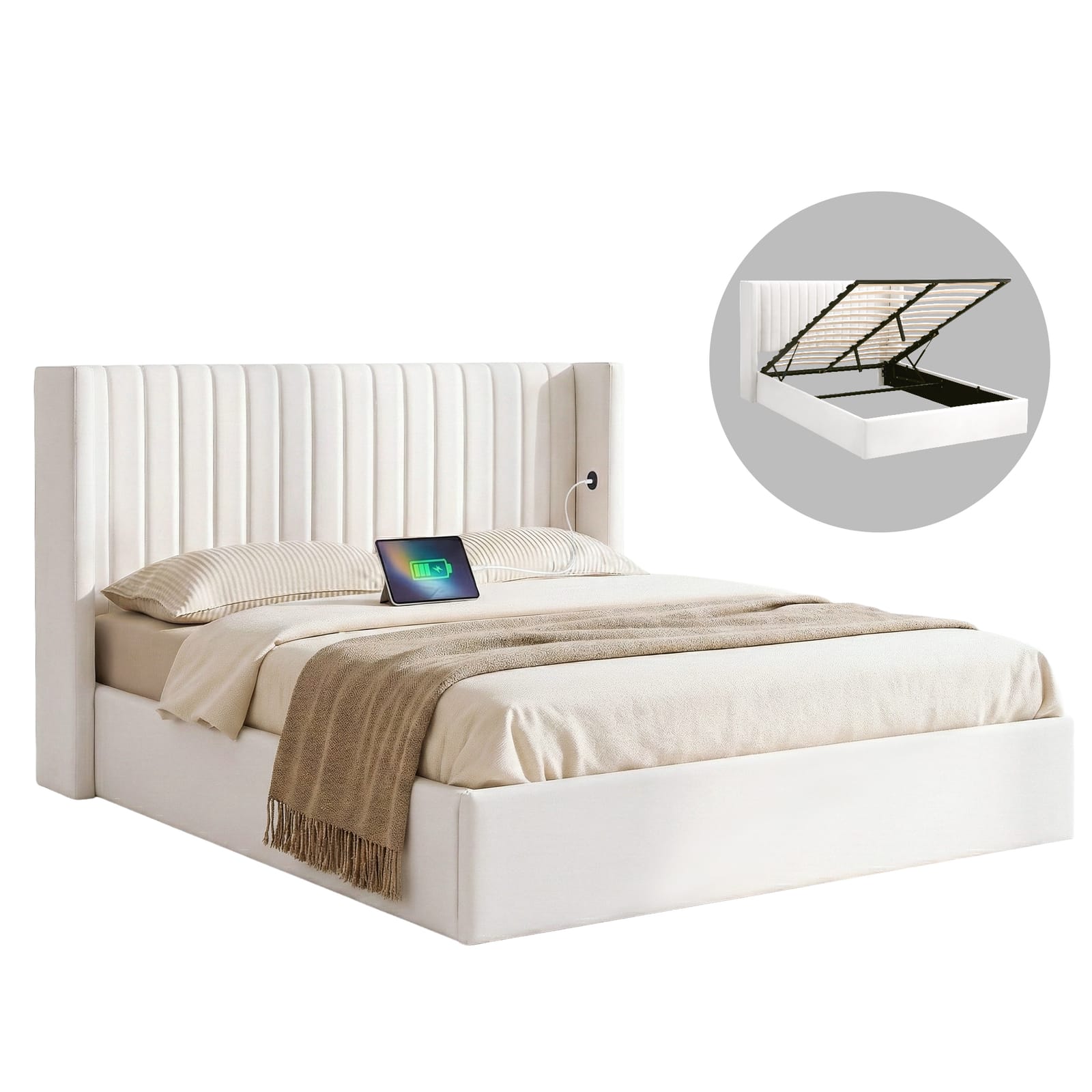 Queen Bed Frame Storage White