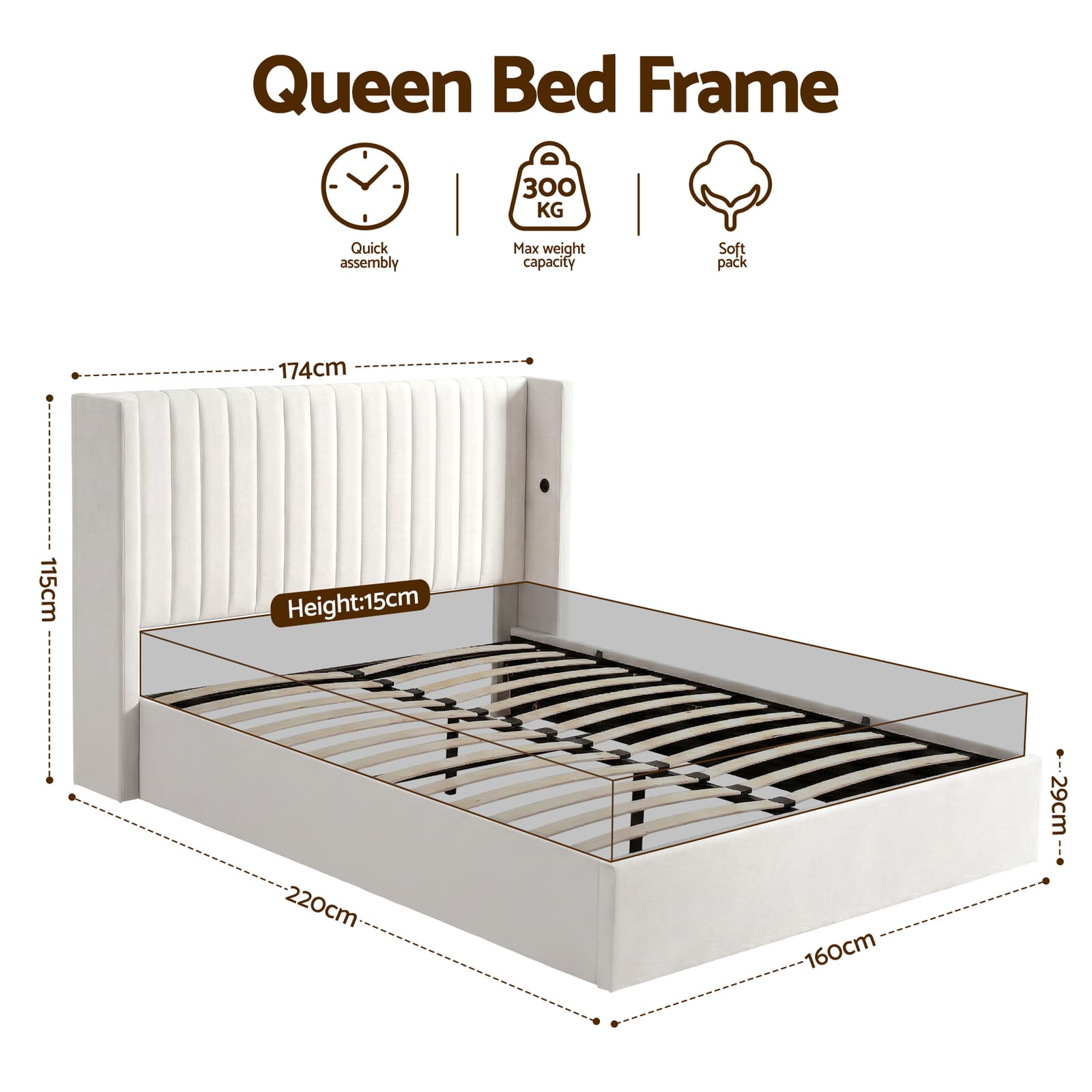 Queen Bed Frame Storage White