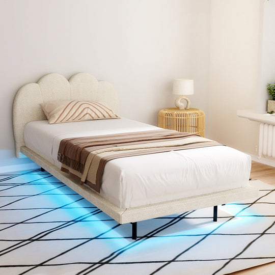 Bed Frame Queen/Single Size Boucle Beige | Beds & Bed Frames