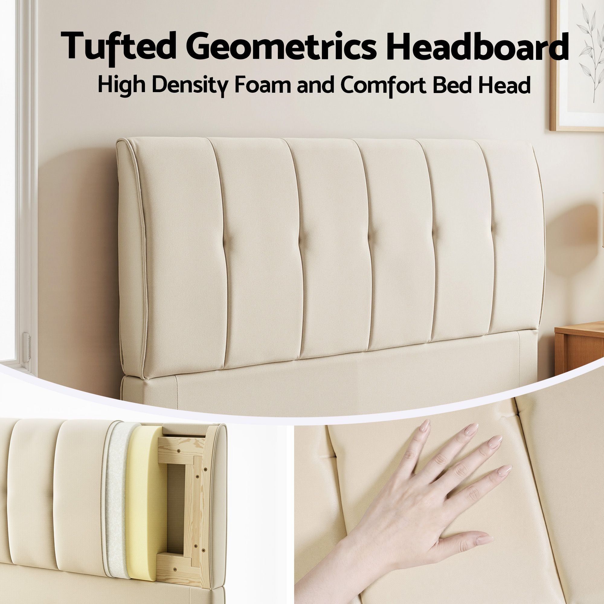 Double Bed Frame Tufted Headboard 300kg | Simpledeals