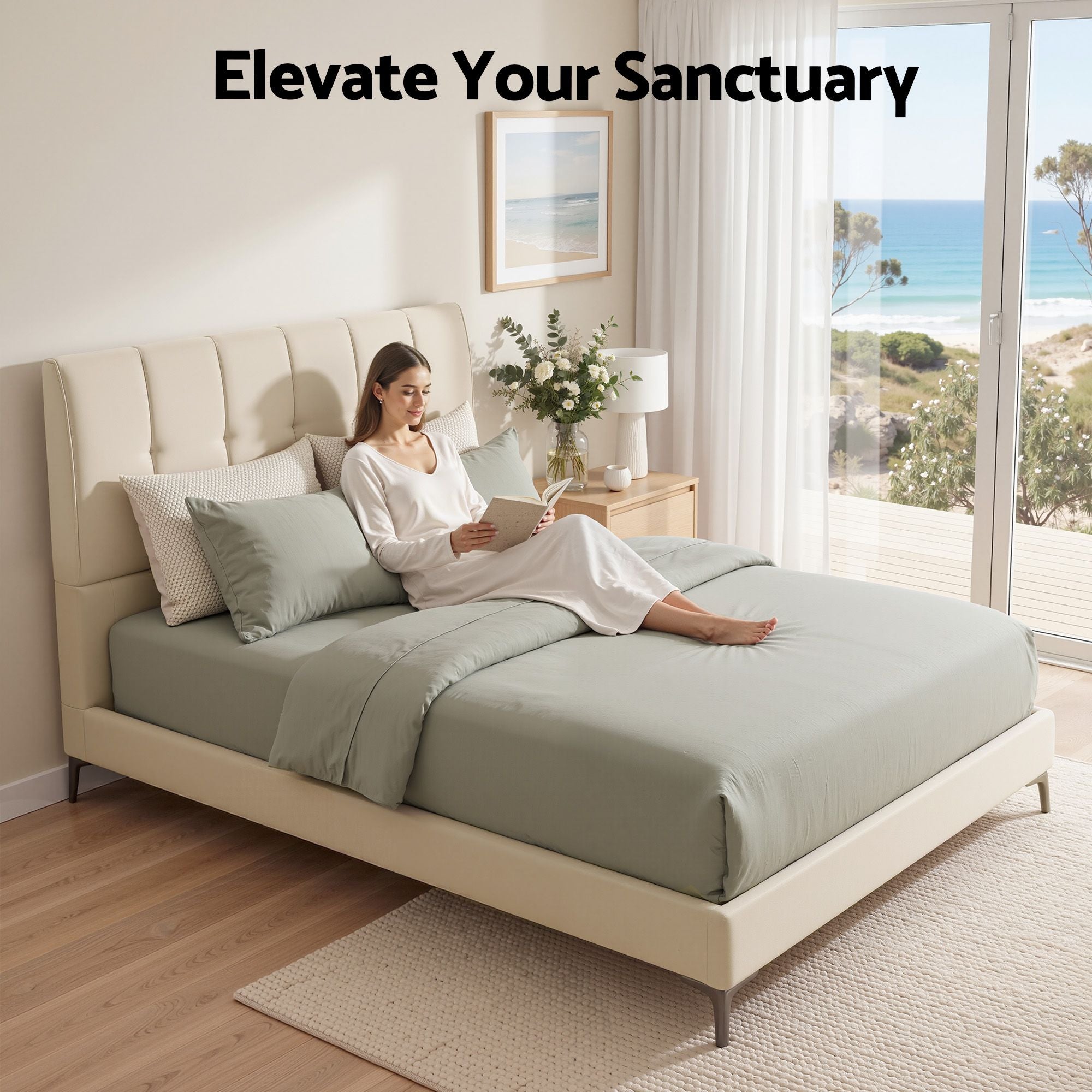 Queen Bed Frame Tufted Velvet Headboard 300kg | Simpledeals