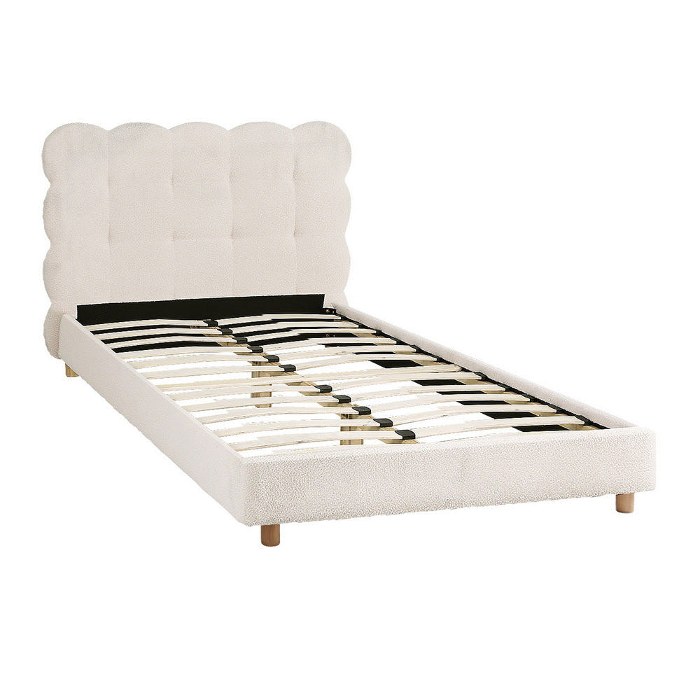 Beds & Bed Frames - King Single Bed Frame With Cloud Boucle Headboard White Platform Base