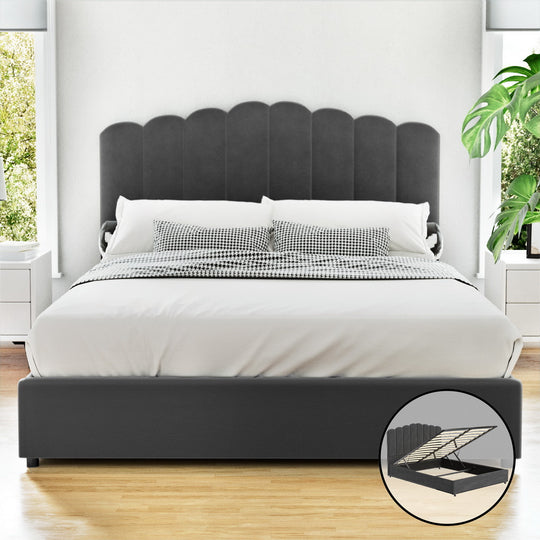 Velvet finish - Bed Frame Double/King/Queen Size Velvet Grey