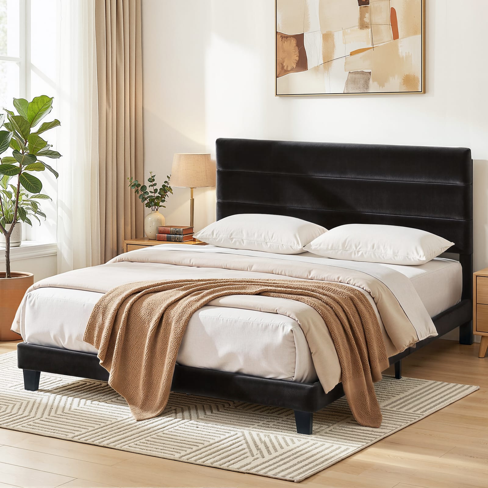 King Bed Frame Velvet Upholstered