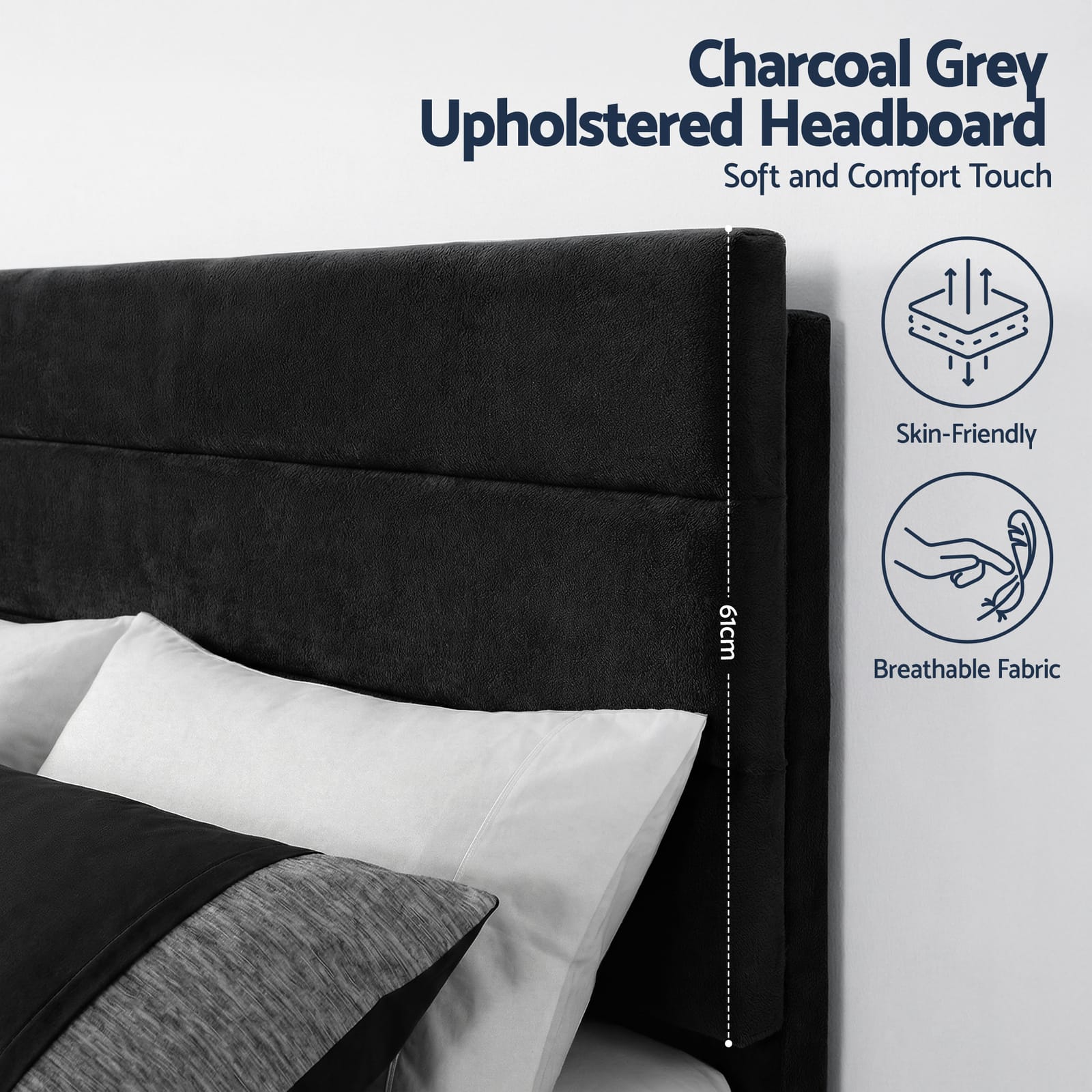 King Bed Frame Velvet Upholstered