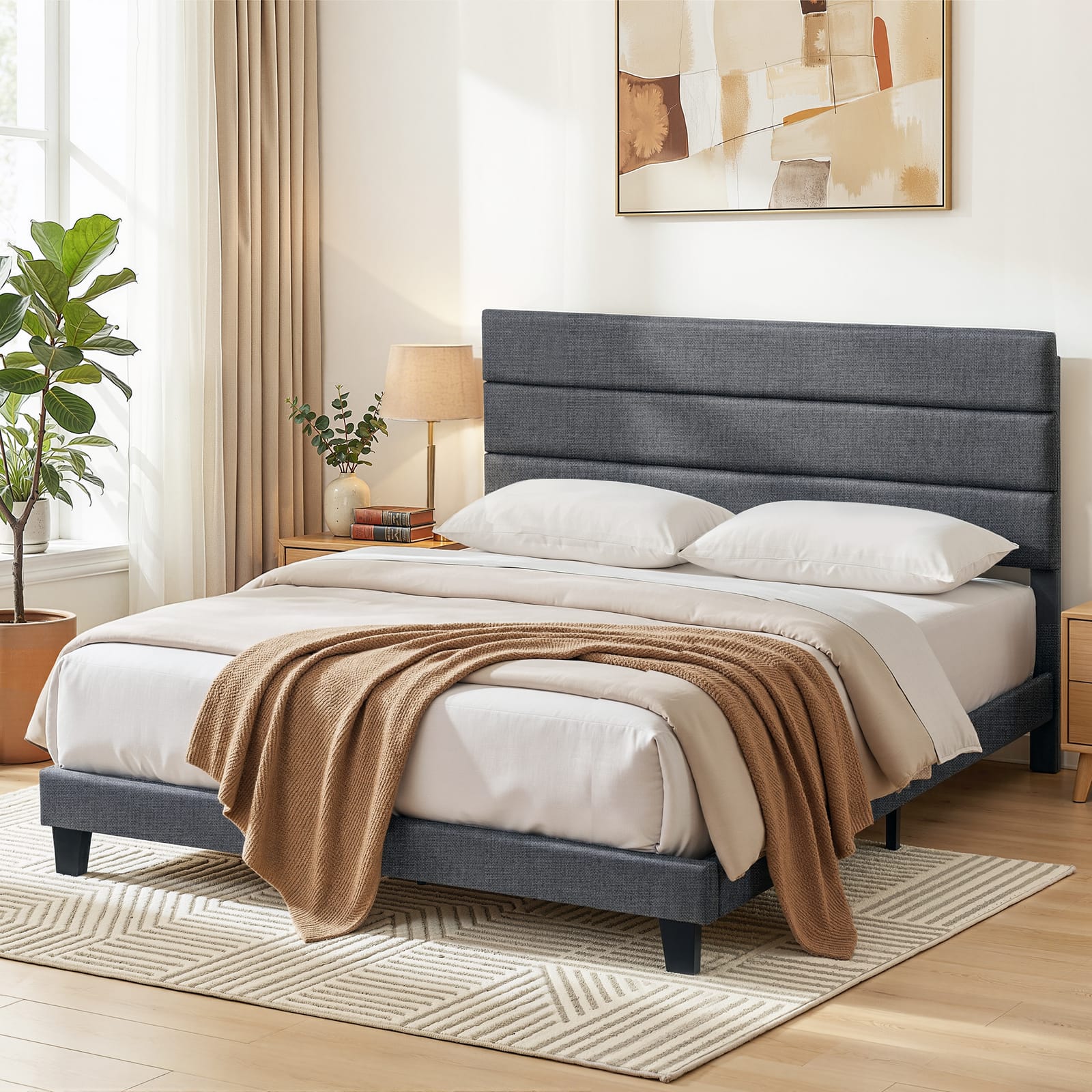 King Bed Frame Charcoal Upholstered