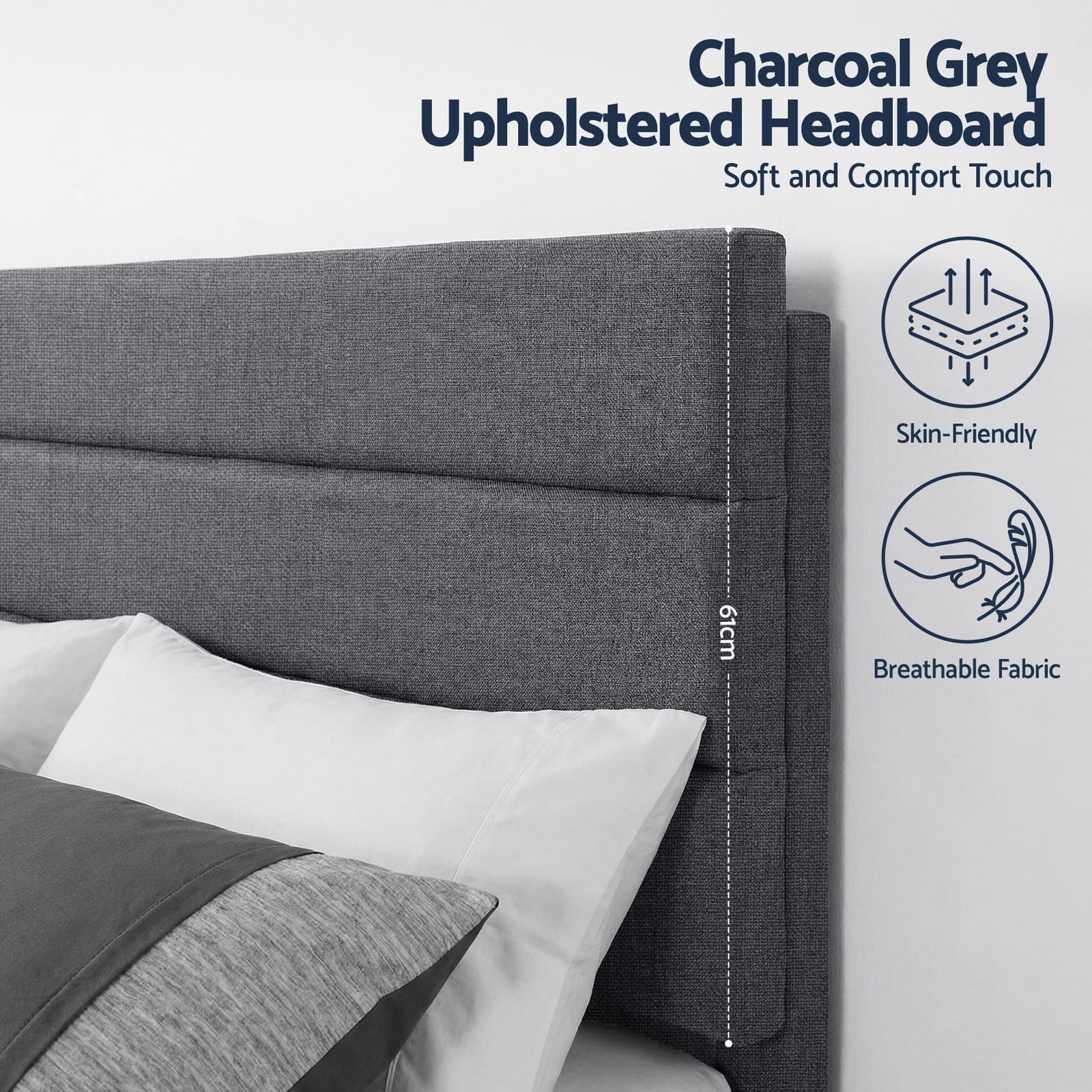 King Bed Frame Charcoal Upholstered