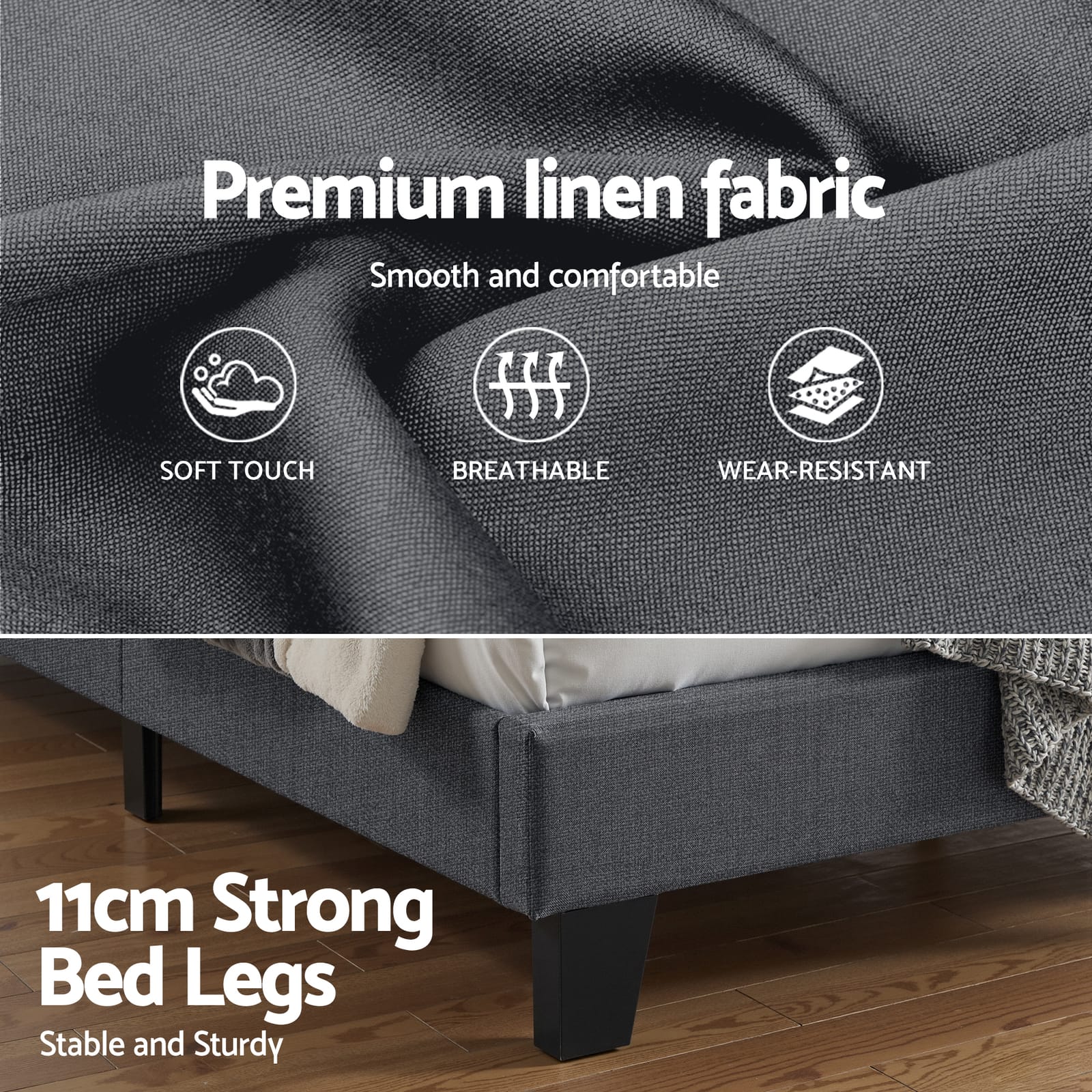 King Bed Frame Charcoal Upholstered