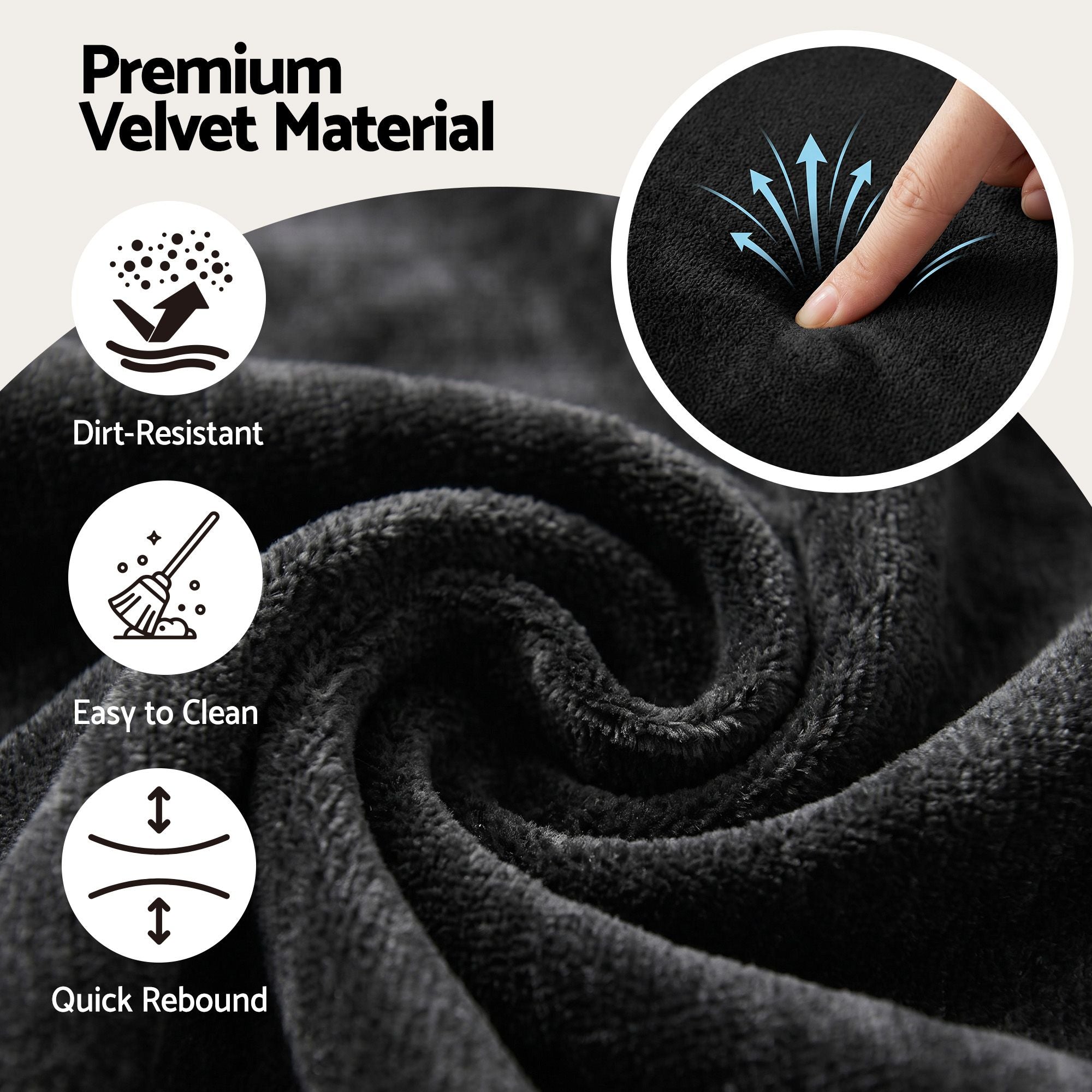 Queen Gas Lift Bed LED USB Velvet Black | Simpledeals