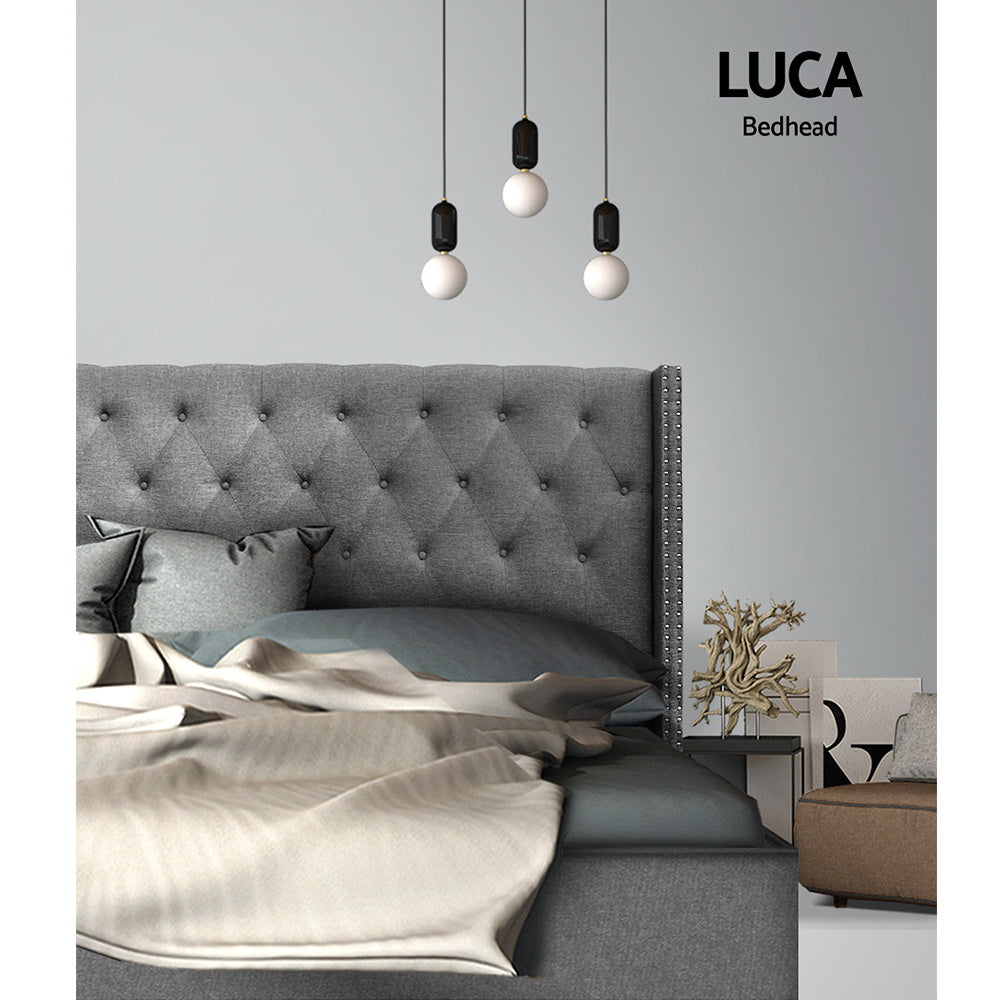 King Size Bed Head Grey Fabric Winged Tufted Headboard