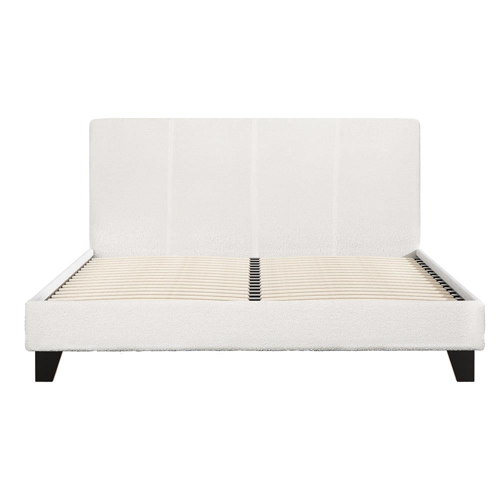 Double Size Boucle Upholstered Bed Frame With Padded Design