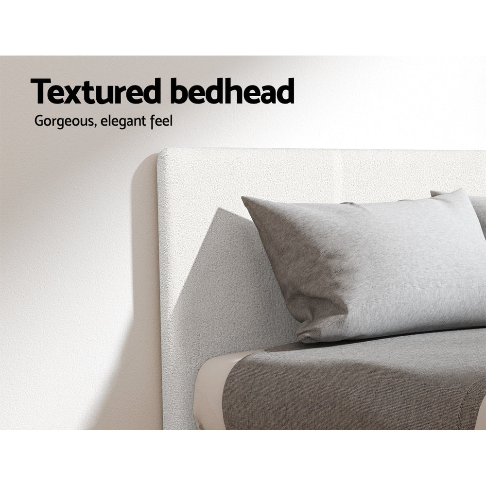 Double Size Boucle Upholstered Bed Frame With Padded Design