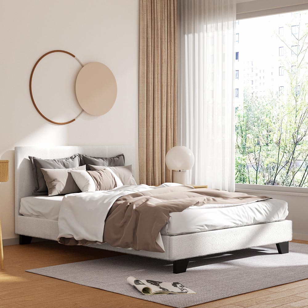 Double Size Boucle Upholstered Bed Frame With Padded Design