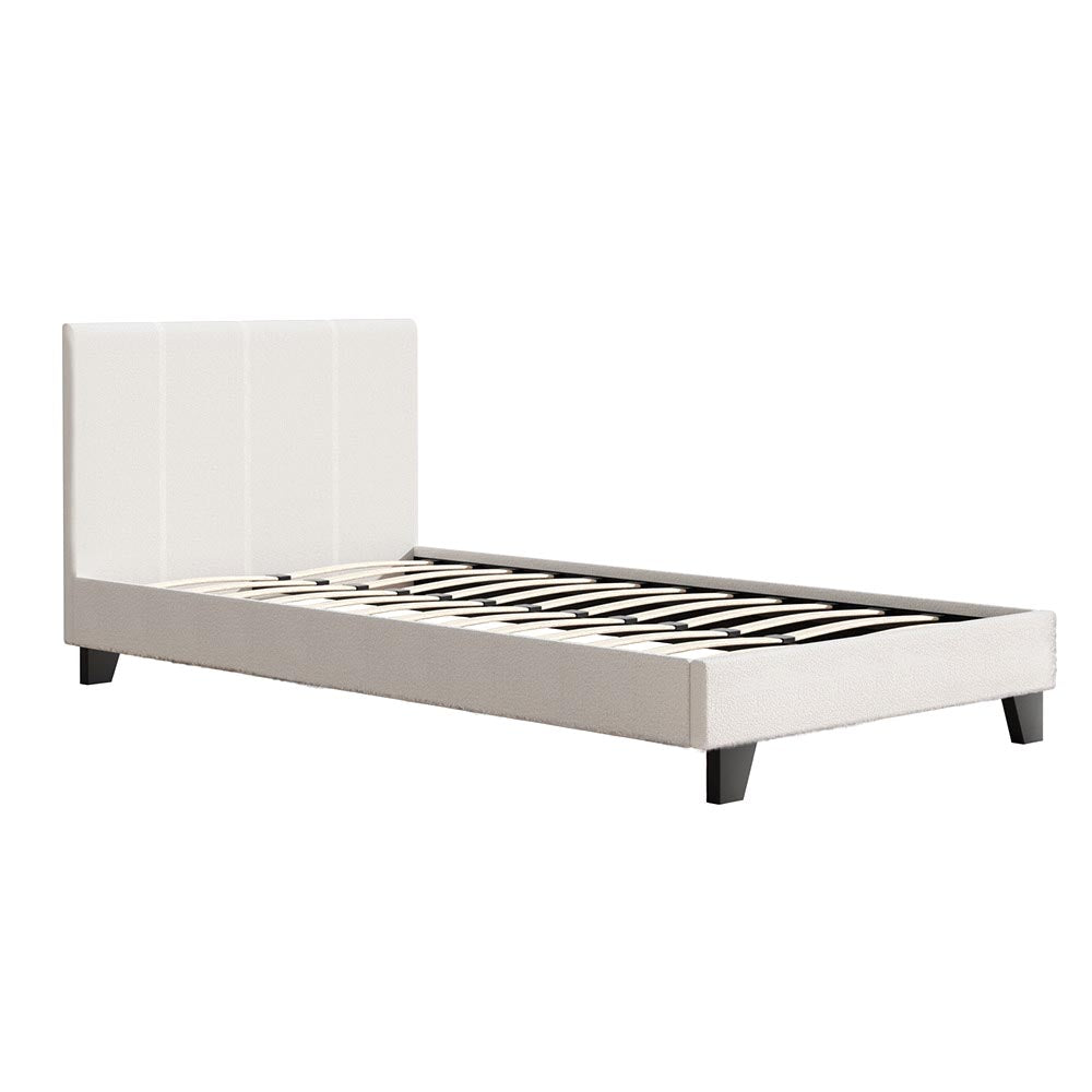 King Single Boucle Upholstered Bed Frame With Padded Design