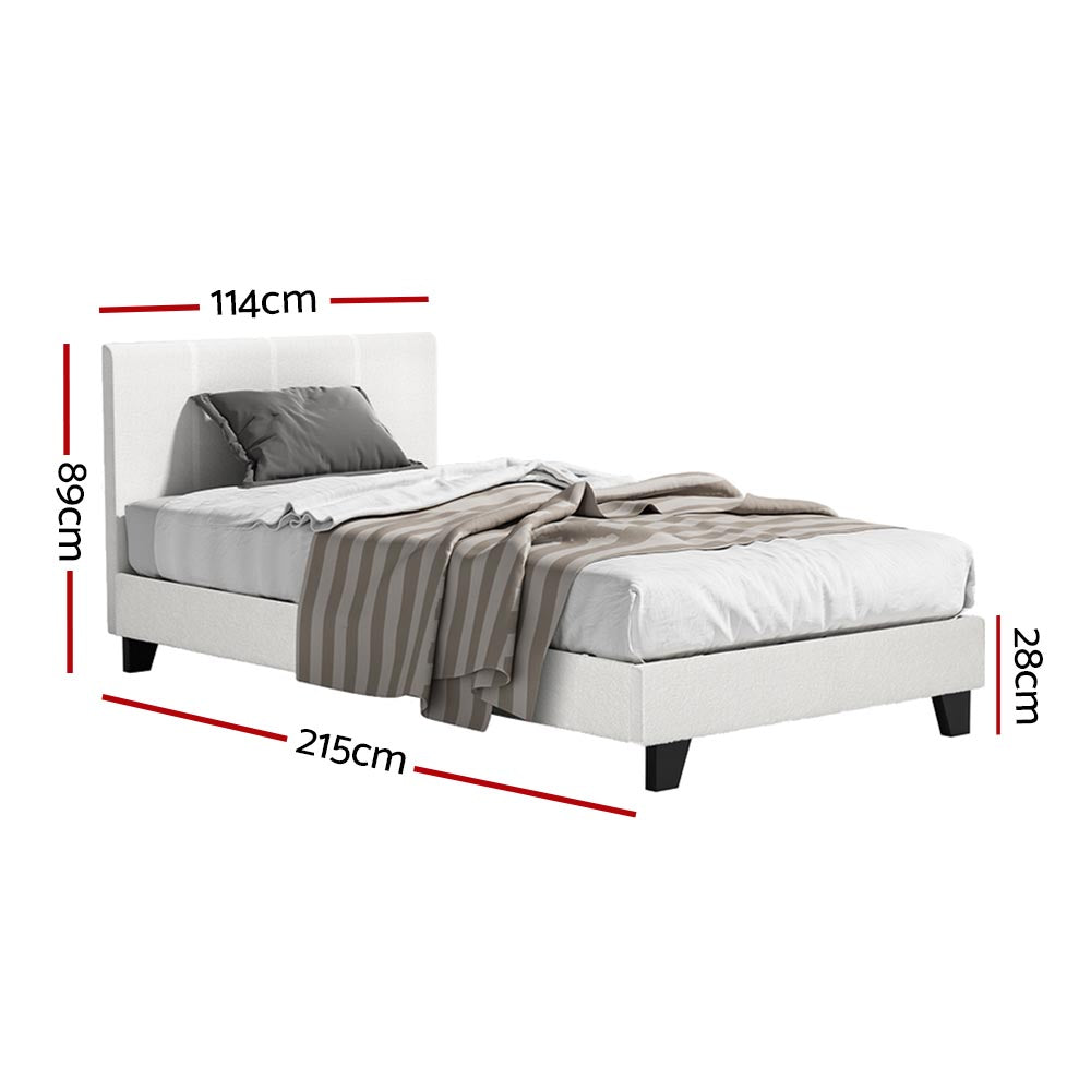 King Single Boucle Upholstered Bed Frame With Padded Design