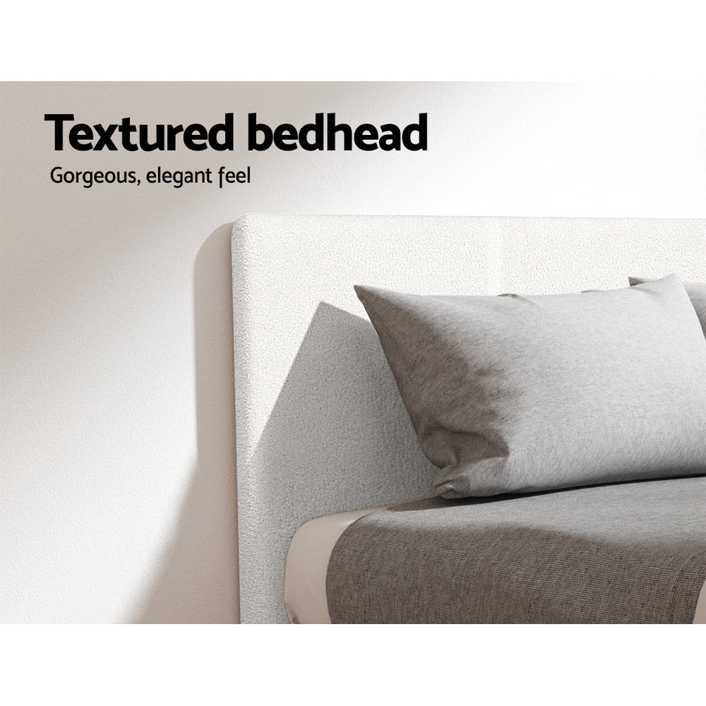 King Single Boucle Upholstered Bed Frame With Padded Design