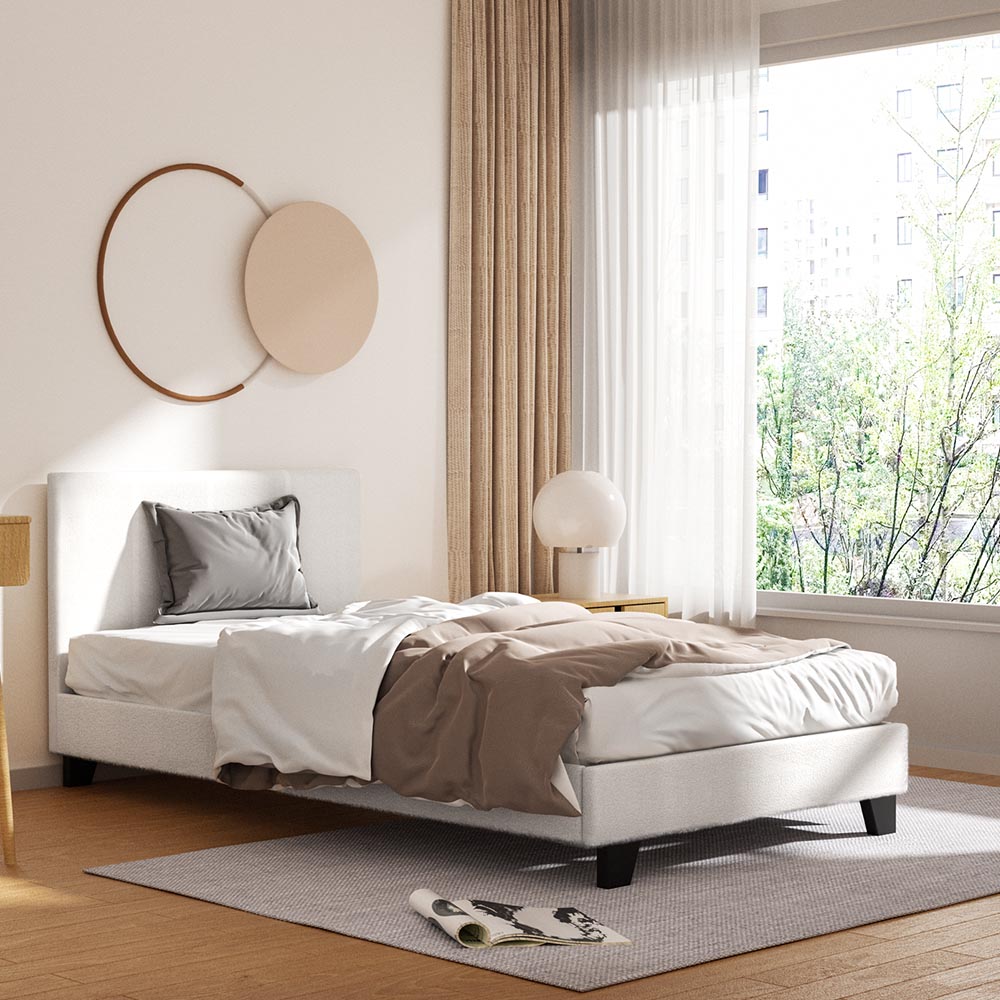 King Single Boucle Upholstered Bed Frame With Padded Design
