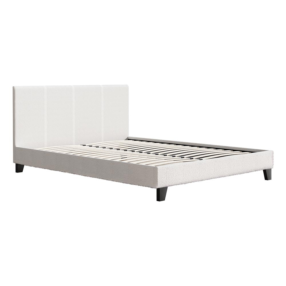 Queen Size Boucle Upholstered Bed Frame With Padded Design