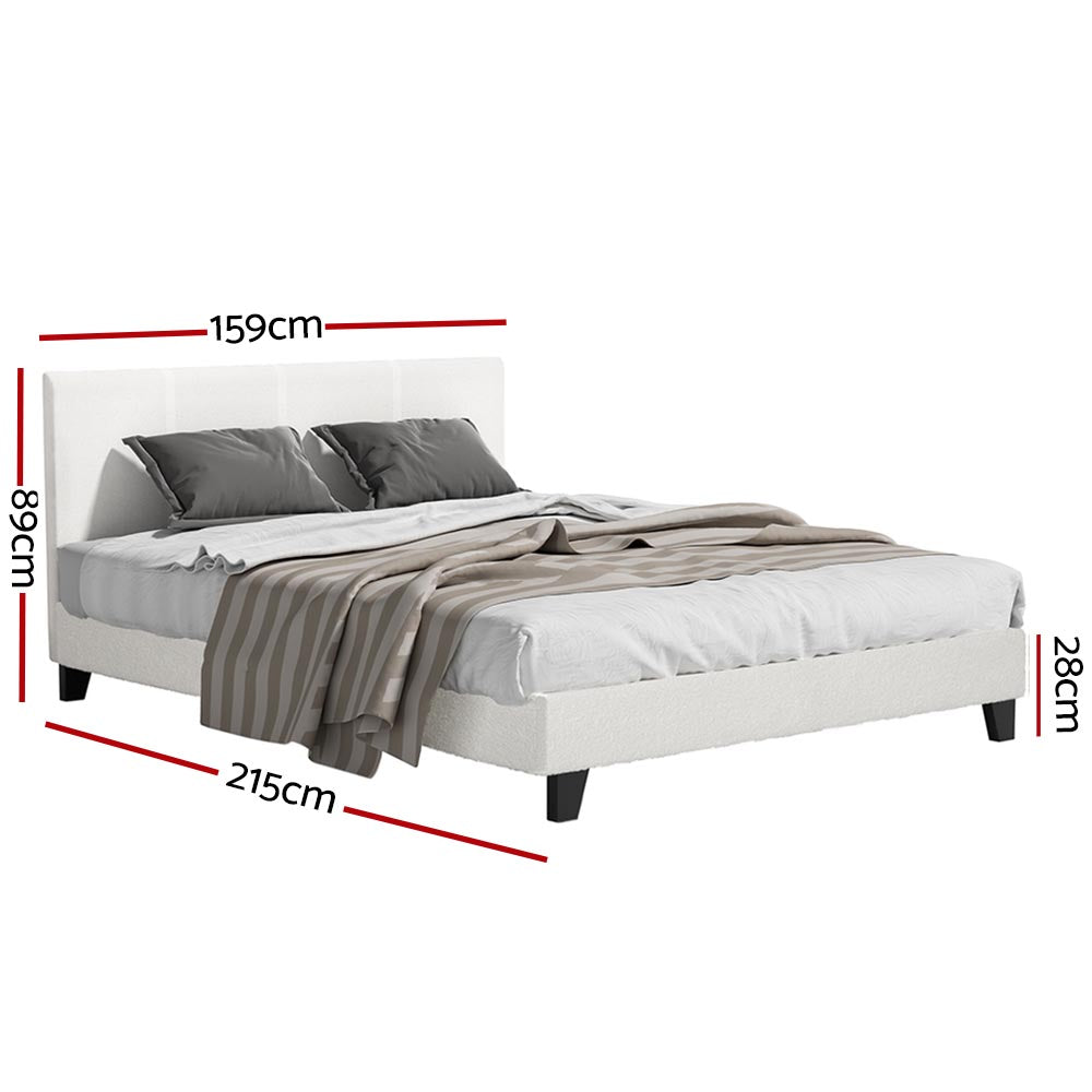 Queen Size Boucle Upholstered Bed Frame With Padded Design