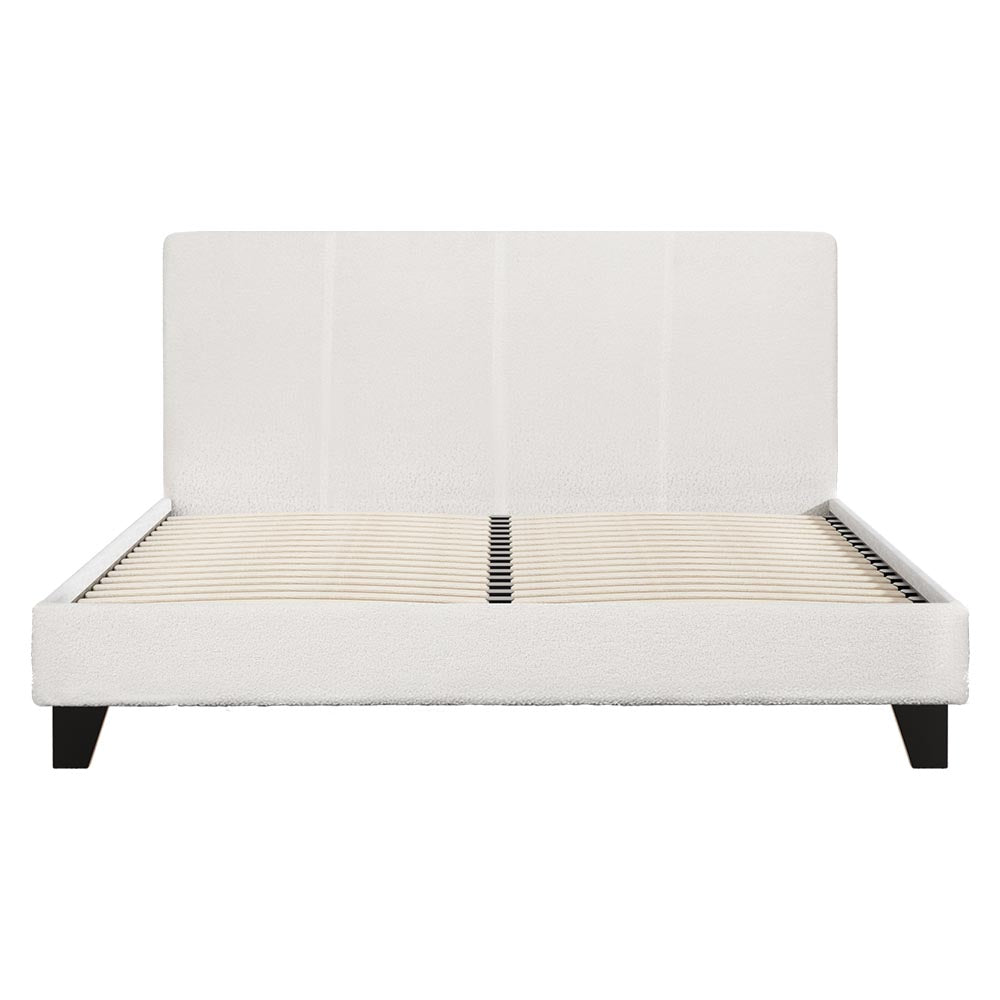 Queen Size Boucle Upholstered Bed Frame With Padded Design