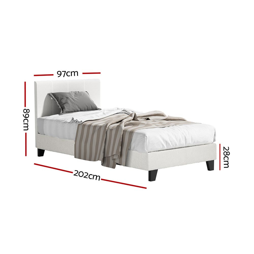 Single Bed Frame Boucle NEO Upholstered Modern Fabric Platform Bed Base