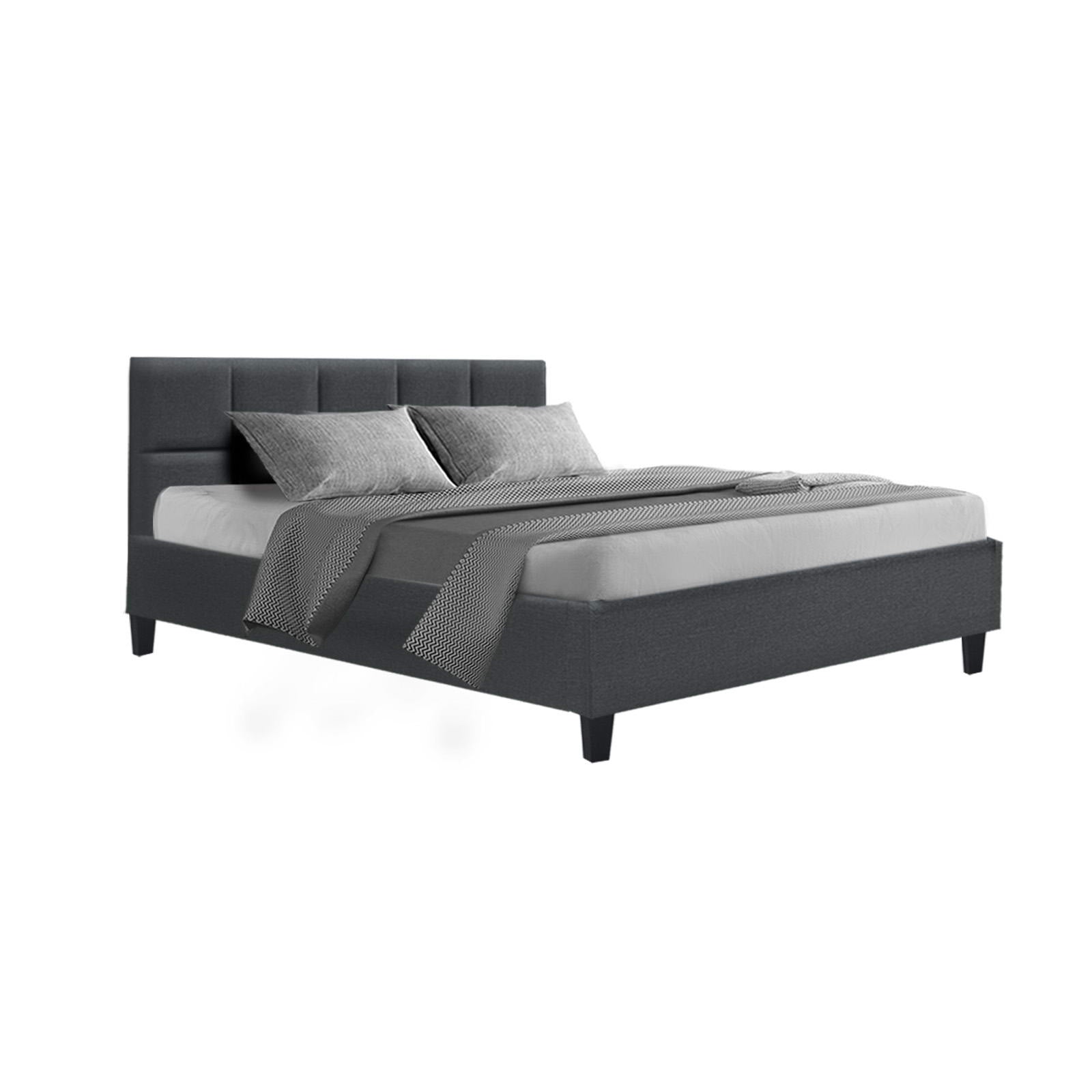 Queen Bed Frame Charcoal Linen Upholstered with Wooden Slats