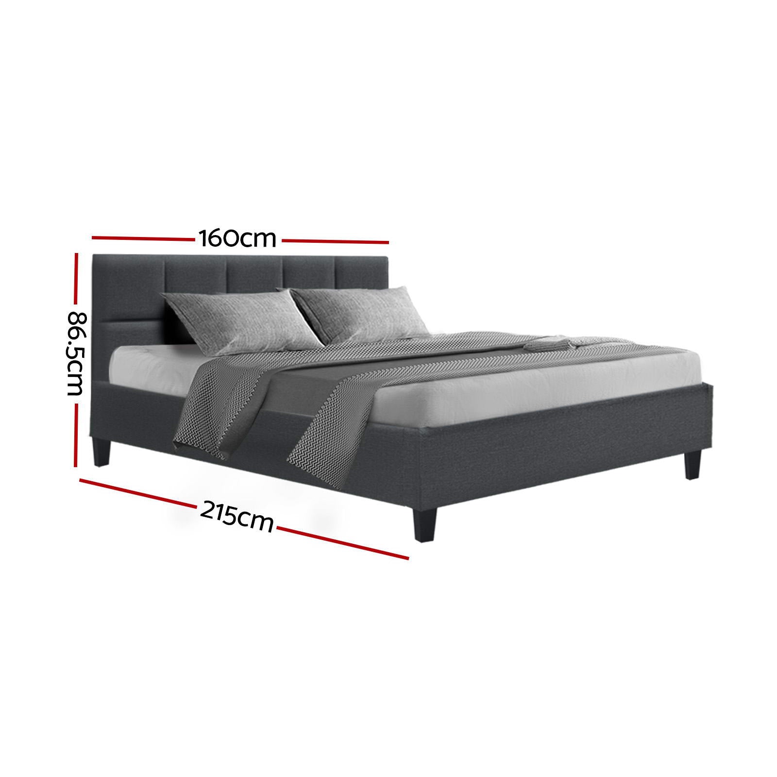 Queen Bed Frame Charcoal Linen Upholstered with Wooden Slats